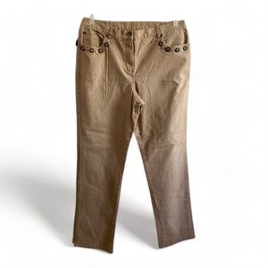 Ruby Rd. Tan Khaki Jeans w Boho Detailing on Pockets - 12